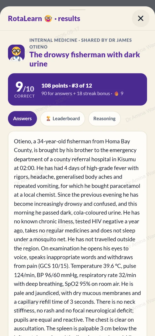 RotaLearn results for a daily clinical case challenge